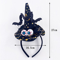 Sombrero LED de tela negra con forma de bruja, de alta calidad, precio de fábrica, venta al por mayor, divertido y imprescindible para Halloween con diseño de araña.