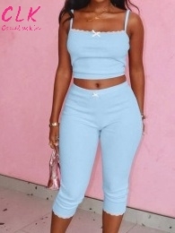 Estate 2 pezzi completi <span class=keywords><strong>donna</strong></span> Casual maglia <span class=keywords><strong>rosa</strong></span> a coste Top e due pezzi Cropped <span class=keywords><strong>pantaloni</strong></span> <span class=keywords><strong>donna</strong></span> - Product Image 4