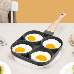 Four Hole Breakfast Pan Non Stick Coating Aluminum Frying Pan For Home Use With Wooden Handle - Product Image 5