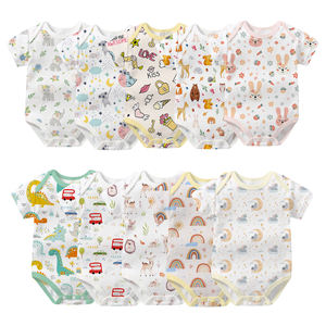Respirável 100% Algodão Penteado Manga Curta Bebê <span class=keywords><strong>Romper</strong></span> Metal Snap Fácil Mudança De Fralda Confortável <span class=keywords><strong>Romper</strong></span> Newborn Unisex - Product Image 6