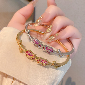 Spring Rose Bangle Gold And Silver Micro Insert <b>Copper</b> Jewelry Fashion <b>Bracelet</b> For Women - Product Image 4