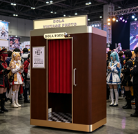 Mesin Photo Booth Kayu Layar Sentuh Stasiun Selfie Dengan Printer Ukuran Kustom Booth Lengkap Ekspor Pernikahan Cosplay Konvensi