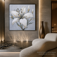 Peinture abstraite sur toile de lys blancs peints à la main avec accents dorés, tableaux muraux à l'huile pour la décoration du salon