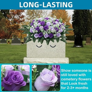 <span class=keywords><strong>Flores</strong></span> de Plástico Duradero para Marcador de Tumba, Rosa Azul, Decoración para <span class=keywords><strong>Cementerio</strong></span> <span class=keywords><strong>con</strong></span> Hojas de Helecho y Detalles Blancos, Regalo Conmemorativo para el Recuerdo de un Ser Querido - Product Image 3