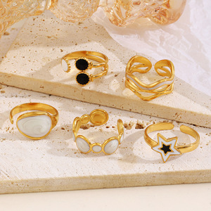 JZ057 Adjustable <b>Open</b> <b>Ring</b> for Women Heart Enamel Stainless Steel Minimalist Fashion Statement Vintage Style Stackable Wholesale - Product Image 4