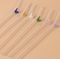 Pailles à boire réutilisables en verre borosilicate, forme papillon, résistantes aux hautes températures, transparentes, colorées, courbées, pour cocktails