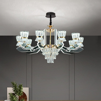 Lampu Gantung Kristal LED Mewah Modern Warna Hitam, Tinggi Dapat Disesuaikan, Dapat Diredupkan, untuk Villa, Ruang Tamu, Hotel, Aula