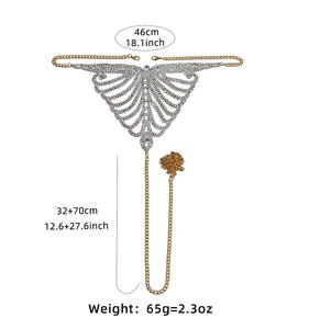 Großhandel High Waist Design Goldkette Strass Dessous Set Halfter Frauen Sexy Body Chain Schmuck - Product Image 6