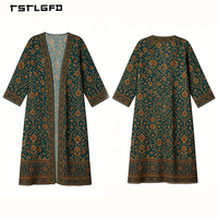 Abaya Kimono Islamique de Luxe Vintage pour Femme, Bleu Turquoise, Jacquard Brodé, Motif Floral Doré, Manches Chauve-Souris Longues, Modeste, à Col Ouvert