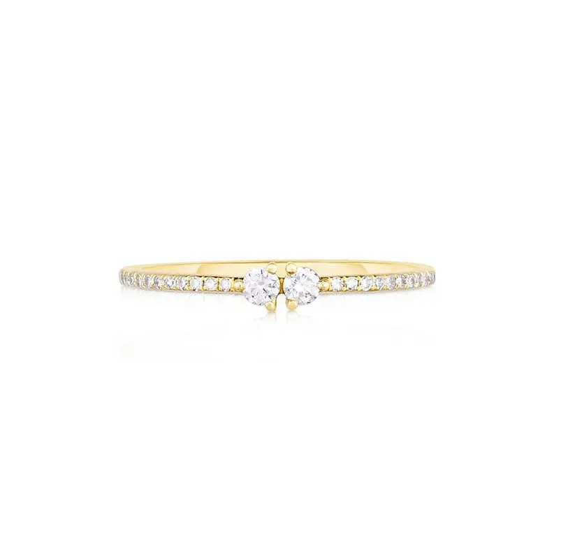 Gemnel Latest design 14k gold jewelry 925 silver twin diamonds ring for women