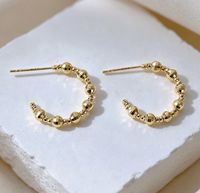 Boucles d'oreilles créoles ouvertes en or massif 18 carats avec perles facettées pour femme, bijoux fins pour usage quotidien, vente en gros