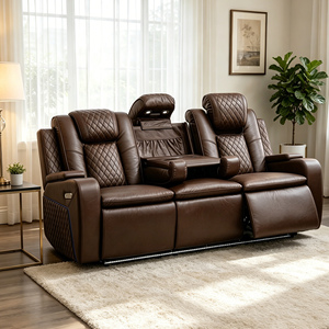 Ensemble de fauteuils inclinables 3+2+1 places avec éclairage LED, porte-gobelets, table rabattable, cadre en bois et tissu moderne, pour la maison, 8452 Premium Reclining Com - Product Image 1