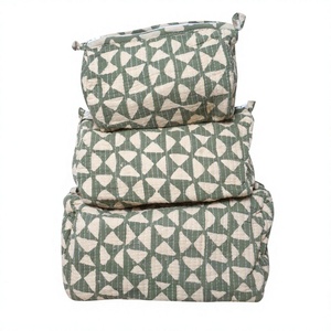 Wholesale 100% Cotton Bohemian Zipper Pouch 3-Piece Quilted Cosmetic Organizer Accessory Bag Set Eco-Friendly Women's <b>Makeup</b> - Product Image 1