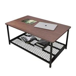 Grossistes en meubles faciles Table à thé en bois rustique personnalisée pour salon Table basse avec dessus en bois à ossature métallique