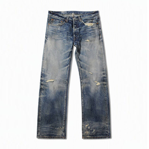 Jeans Bootcut Déchirés Bleu Délavé Groovy Guys pour Hommes, Pantalon en Denim à Jambe Droite Effet Usé, Logo Personnalisé, Vente en Gros de Jeans en Denim pour Hommes - Product Image 4