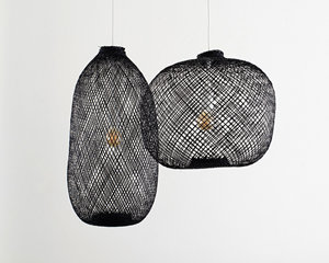 <b>Black</b> Bamboo Pendant <b>Light</b> Woven Fish Trap Basket Hanging Lamp <b>Shade</b> Shapeable Asian Lighting OEM Supplier Vietnam - Product Image 2