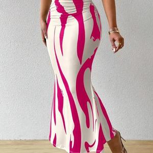 Jupe longue moulante pour femme toutes saisons, taille naturelle, imprimé zèbre, coupe ajustée, élégante, queue de poisson, séchage rapide, tricotée - Product Image 1