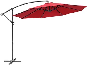 Mobilier d'extérieur 9ft yard patio parapluie 180g polyester tissu cantilever jardin parapluie 8 côtes parasol soleil suspendu parapluie