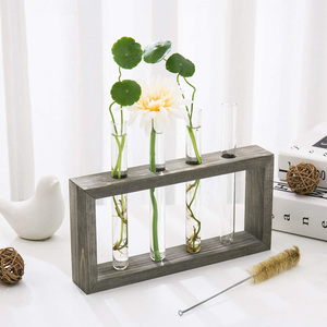 Vaso a Tubo con Supporto in Legno, Vaso in Vetro, Stazione di Propagazione, Vaso a Provetta, Vasi per Fiori per Piante Idroponiche, Ecologico - Product Image 4