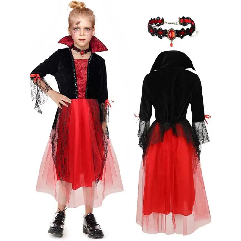 बच्चों हेलोलीन ने पार्टी गोथिक विटोरियन पिशाचों रानी पोशाक ZMHC-002