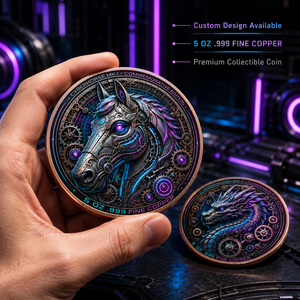 Pièce de monnaie animale méca cybernétique en cuivre fin 999 de 5 oz, en relief, peinte aux couleurs UV, finition effet prouvé, pièce d'art - Product Image 2