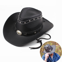 Sombreros de Vaquero Nuevos para Hombre y Mujer, Gorra de Vaquero Occidental, Sombrero de Cuero PU, Gorras de Jazz para Hombre