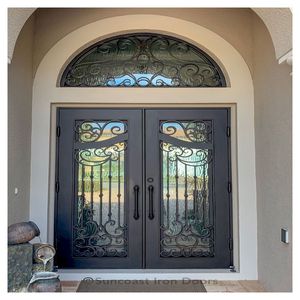 Porta d'Ingresso <span class=keywords><strong>in</strong></span> Ferro Nero con Inserto <span class=keywords><strong>in</strong></span> <span class=keywords><strong>Vetro</strong></span> Forgiato, Porta Frontale Decorativa Personalizzata per Uso Residenziale e Commerciale - Product Image 6