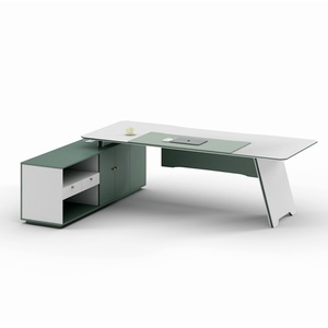 High-End Luxury Modern L-Shaped <b>Solid</b> <b>Wood</b> Executive <b>Desk</b> CEO Table with Armored Side Cabinet for Office Use - Product Image 4