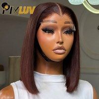 Perruque en cheveux humains vietnamiens, coupe courte bob, ombré brun, sans colle, double densité, avec fermeture frontale en dentelle, ultra-lisse, pour femmes noires