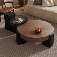 Table basse ronde minimaliste nordique moderne en bois de noyer, couleur bois, pour salon, 90x90x30cm