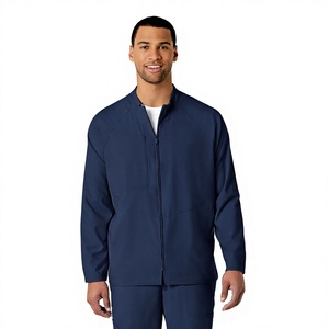 Men's Navy <b>Blue</b> Medical <b>Scrub</b> Jacket Zip-Up Hospital Uniform Polyester Woven Fabric for Healthcare Workers - Product Image 1