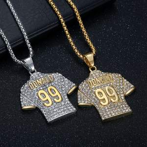 Hip Hop Rugby Donald 99 Jersey Waterproof Tarnish Free <b>Stainless</b> <b>Steel</b> Fashion Jewelry Pendant <b>Necklace</b> Gold Plated Male Man <b>Men</b> - Product Image 1