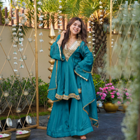 Châle en soie unie turquoise brodé avec des motifs miroir, vêtement traditionnel indien et pakistanais pour femmes, doux pour la peau et respirant