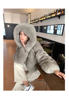 Automne hiver nouvelle mode mignon de haute qualité moelleux à capuche fourrure de renard herbe veste courte manteau pour les femmes