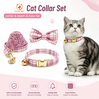 Collier pour chat rose à carreaux tendance, collier à motif quadrillé mignon pour chats, ensemble 3 pièces avec nœud papillon, laisse et clochette, collier réglable pour chaton, pour usage quotidien en intérieur