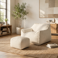 Fauteuil pouf en velours côtelé avec repose-pieds, canapé paresseux moderne et confortable pour salon et chambre à coucher
