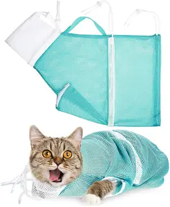 Bolsa de red de ducha para gatos, bolsa de aseo ajustable para aseo de gatos, multifuncional, de sujeción para evitar mordeduras
