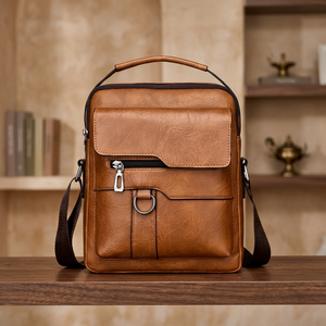 Men Genuine <b>Leather</b> <b>Soft</b> Briefcase Classic Zipper Closure Business Messenger <b>Bag</b> Durable Lightweight Brown - Product Image 4