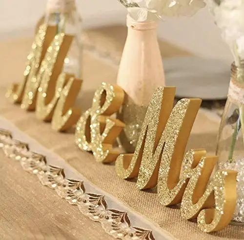 Nicro Custom Glitter Gold Romantic Mr&Mrs Wooden Sign Board Happy Birthday Wedding Letter Table Centerpiece Party Decoration