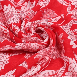 57/58 "Tissé Polyester Léger En Mousseline De Soie Tissu Avec Grande <span class=keywords><strong>Fleur</strong></span> Imprimé Fond Rouge - Product Image 1