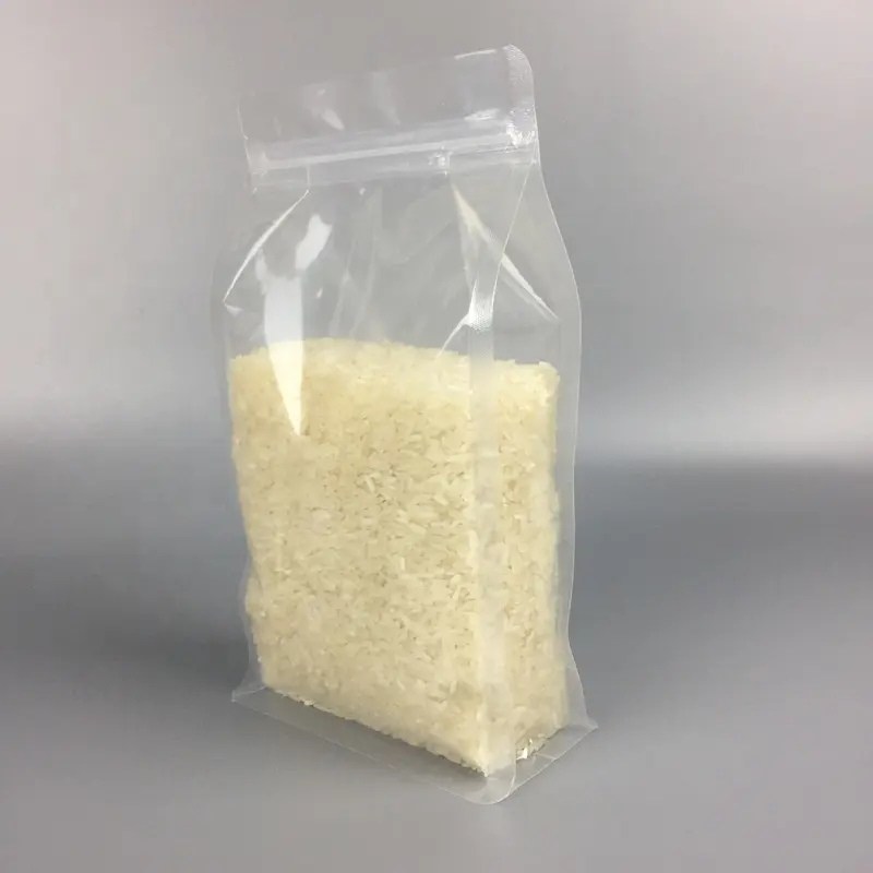 Impreso personalizado de grado de alimentos transparente material de calor portátil sello cremallera bolsa de harina de arroz bolsa de embalaje