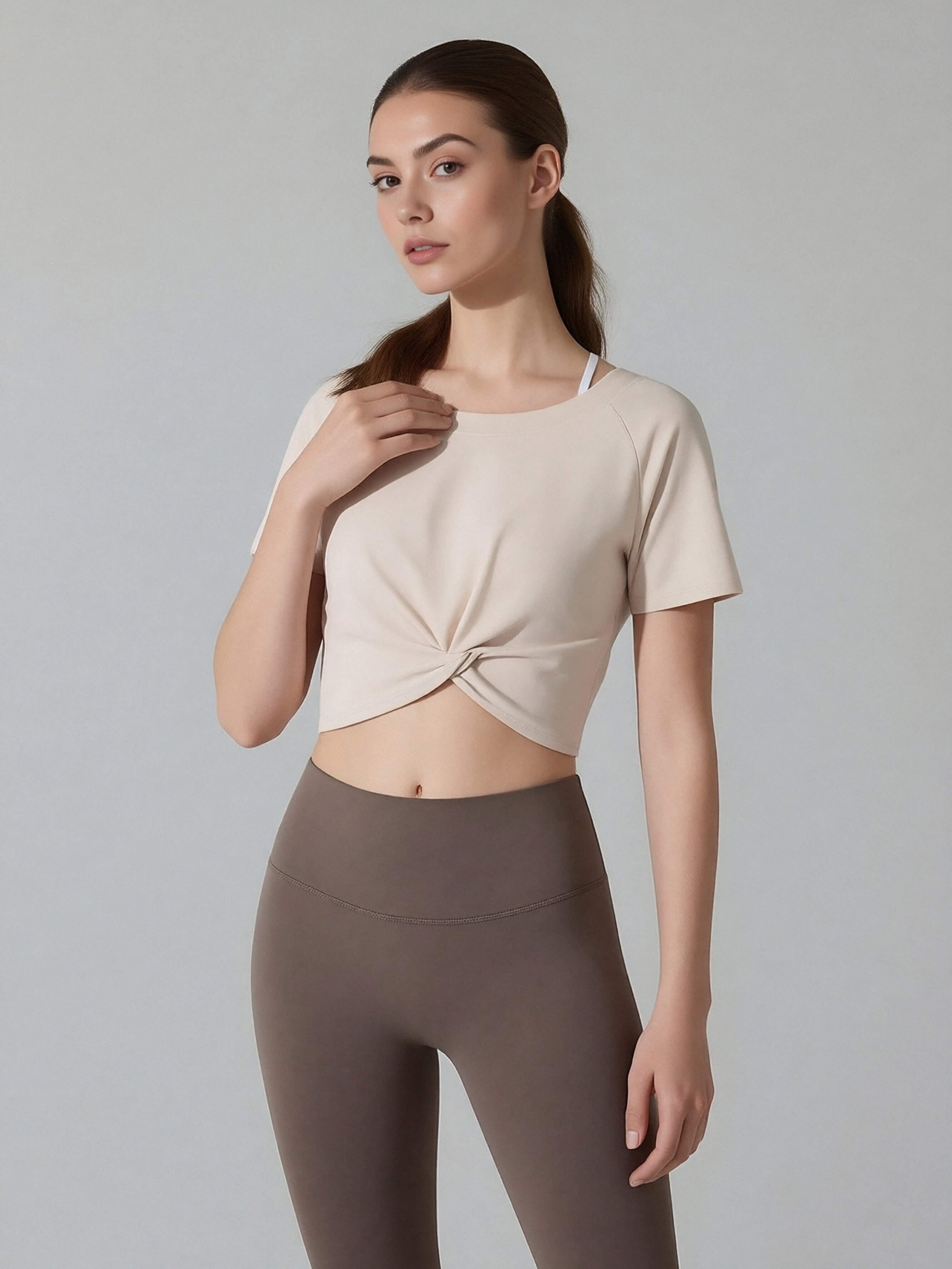 Women's Sport Top Yoga Build-in Bra Top Solid Breathable Quick Dry Open Back Short with Short Sleeve Top for Women