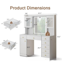 Commode de chambre contemporaine en bois laqué blanc, écologique, durable, haut de gamme, avec miroir sur pied à LED et bureau de maquillage de luxe