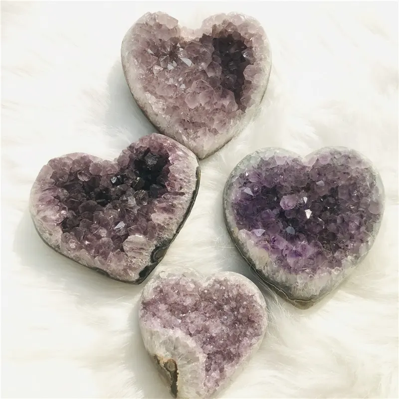 Piedras naturales de alta calidad, cristal de cuarzo, Ángel, amatista púrpura, Clúster de corazón, venta al por mayor
