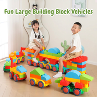 Véhicule porteur DIY à grands blocs, camion et train créatifs à construire avec roues amovibles