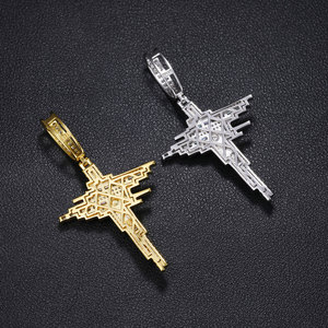 S925 실버 모이사나이트 힙합 클래식 투톤 도금 십자가 - Product Image 2