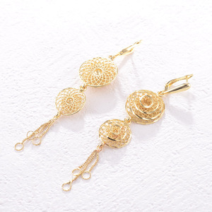高級レディースチャンキーフラワータッセルドロップイヤリングネックレス18K 24K金メッキサウジアラビア高品質ジュエリーセット女性用 - Product Image 4