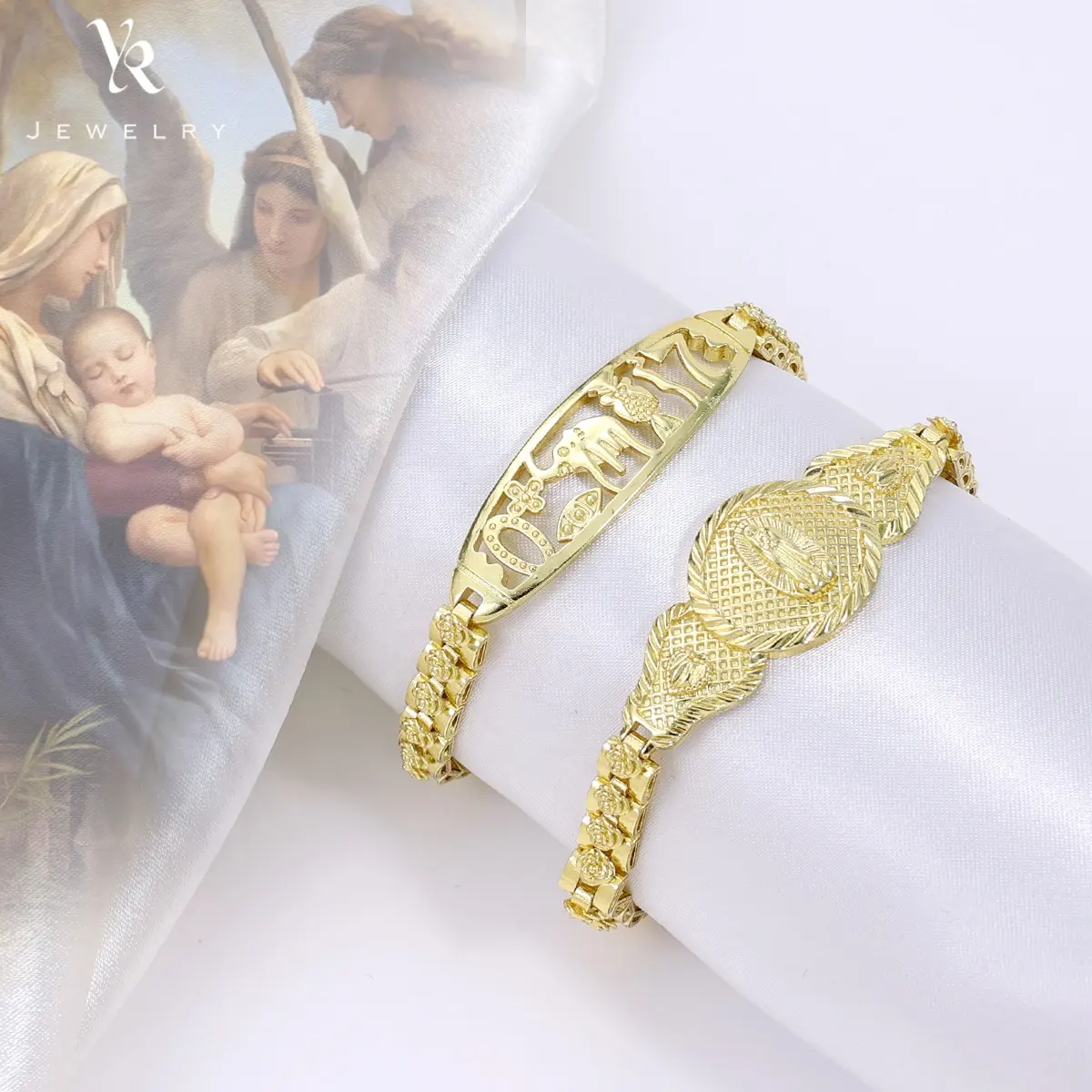 FB0027 14K 18K Gold Plated Oro Laminated Religious Bangles Pulseras Virgen De Guadalupe Elephant Virgin Mary Bracelet Jewelry