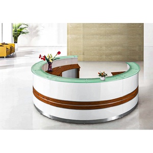 Mostrador de Recepción de Madera de Diseño Moderno para Oficina y Mesa de Bienvenida de Piedra Blanca para Recepción de Hotel en Venta - Product Image 1