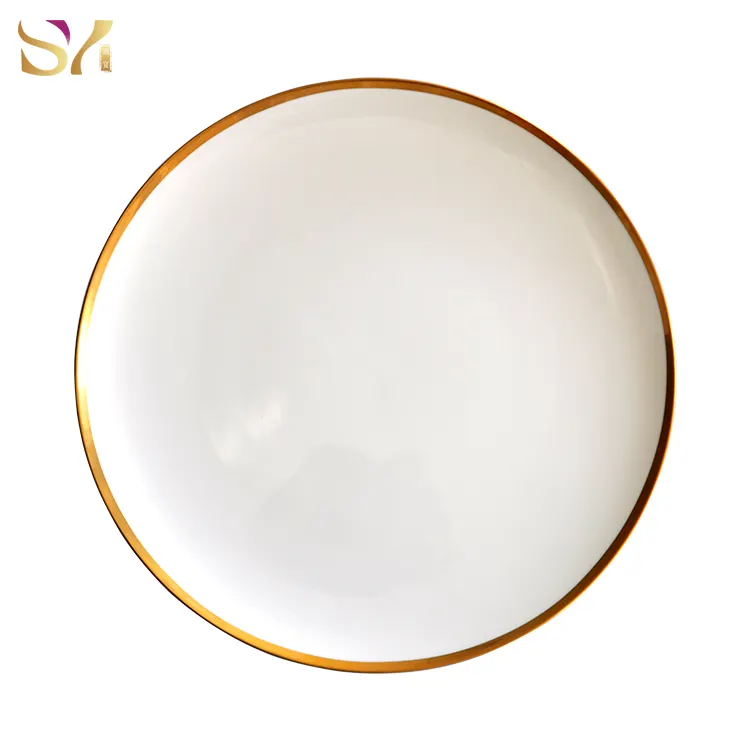 Gold Rim Ceramic Dishes Round Bone China Charger Plates For Wedding Events